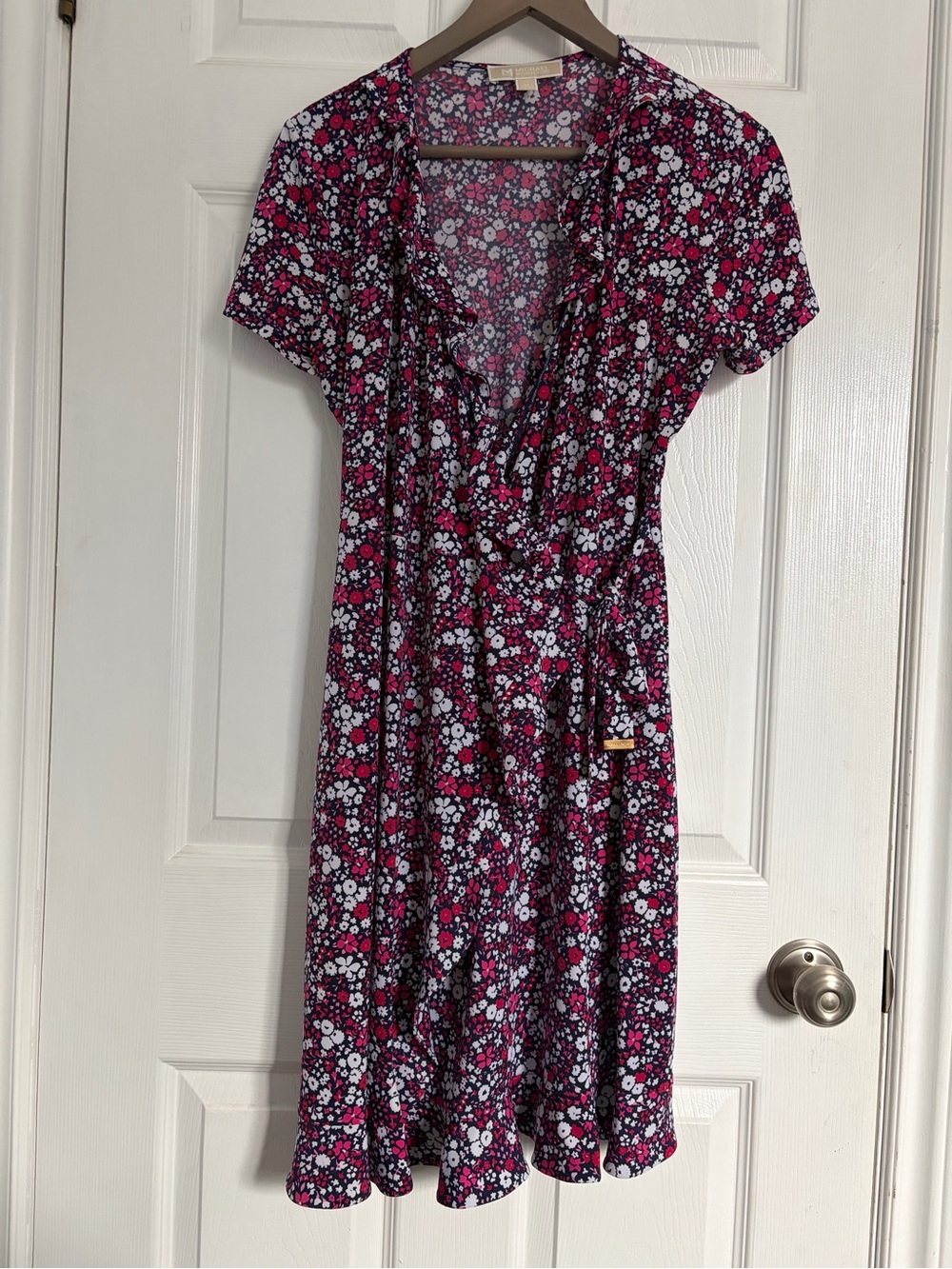 MICHAEL Michael Kors Navy wrap dress with Pink and White Floral Print